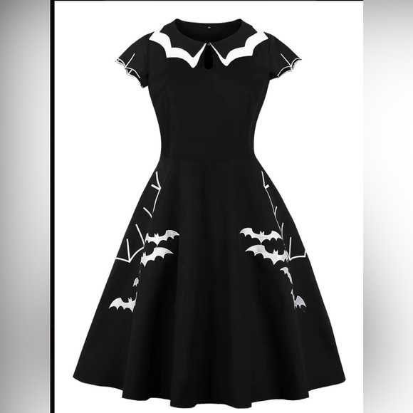 New Adult Wednesday Addams style bats and webs dress - Picture 2 of 8